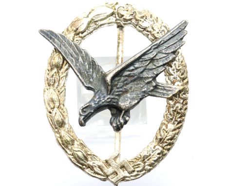 German WWII type Luftwaffe Flight Engineers badge, marked SBW verso. P&amp;P Group 1 (£14+VAT for the first lot and £1+VAT fo