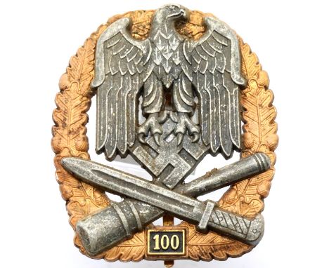 German WWII type Wehrmacht General Assault award for 100 engagements, marked JFG verso. P&amp;P Group 1 (£14+VAT for the firs
