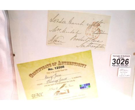 Henry Fane (19th century), an officer who served with Wellington, signed and inscribed envelope front, 11.5 x 6.5 cm, with CO