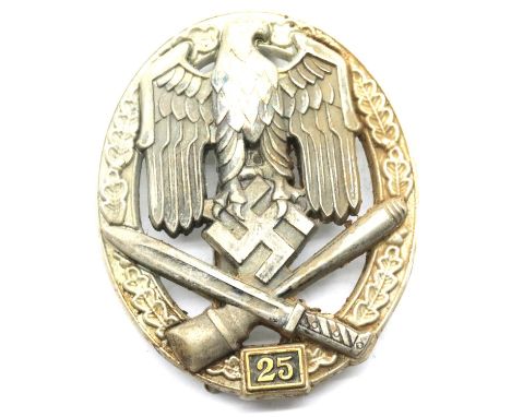 German WWII type Wehrmacht General Assault award for 25 engagements, marked JFS verso. P&amp;P Group 1 (£14+VAT for the first