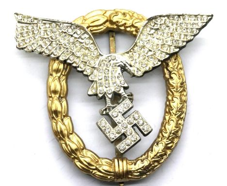German WWII type Luftwaffe combined Pilot  Observers stone set gold award. P&amp;P Group 1 (£14+VAT for the first lot and £1+