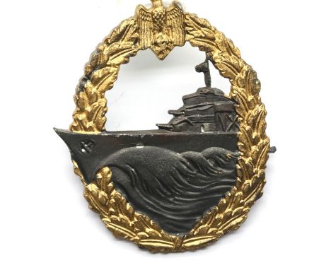 German WWII type Kriegsmarine Destroyer badge, marked S.H.u.C.o verso. P&amp;P Group 1 (£14+VAT for the first lot and £1+VAT 