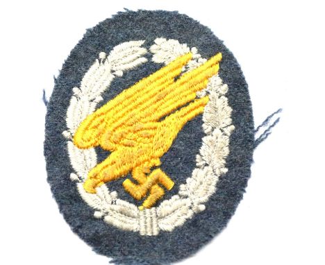 German WWII type Luftwaffe embroidered Paratrooper uniform patch. P&amp;P Group 1 (£14+VAT for the first lot and £1+VAT for s