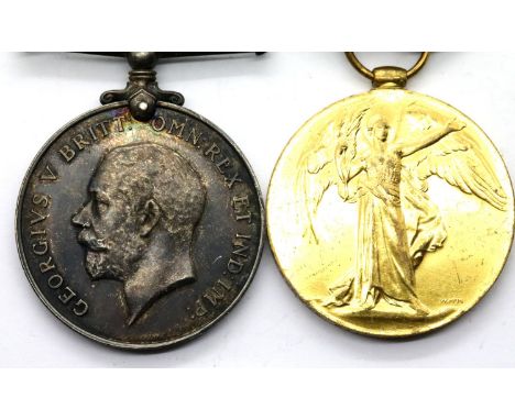 British WWI medal pair comprising BWM and Victory medal, named to M-335429 PTE J R HURST ASC. P&amp;P Group 1 (£14+VAT for th