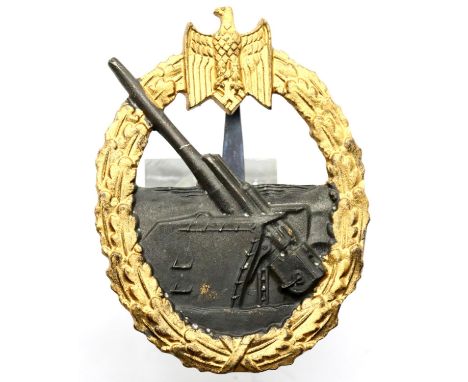 German WWII type Kriegsmarine Naval Artillery badge, marked SBW verso. P&amp;P Group 1 (£14+VAT for the first lot and £1+VAT 