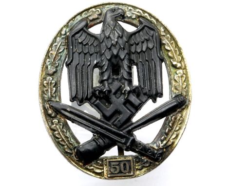 German WWII type Wehrmacht General Assault award for 50 engagements, marked JFS verso. P&amp;P Group 1 (£14+VAT for the first