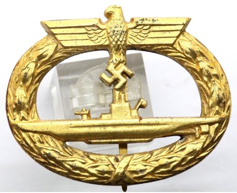 German WWII type Kriegsmarine U-boat gold award, marked BWL verso. P&amp;P Group 1 (£14+VAT for the first lot and £1+VAT for 