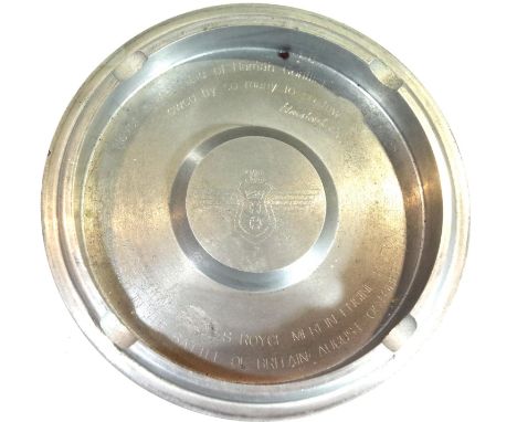 British Post War commemorative ashtray made from a Rolls Royce Merlin engine piston ring, inscribed with Churchills speech, D