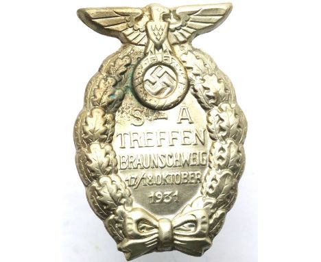 German Third Reich type SA Braunschweig Rally 1931 badge. P&amp;P Group 1 (£14+VAT for the first lot and £1+VAT for subsequen