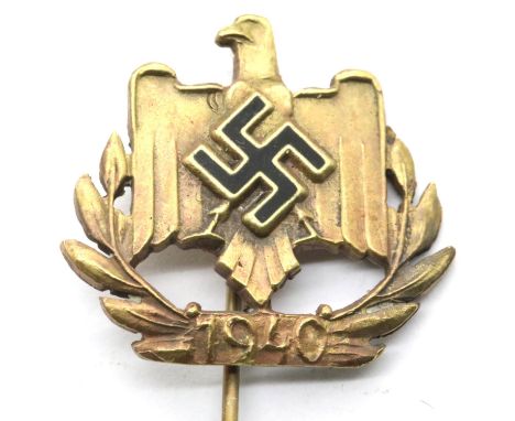 German Third Reich type NRSL 1940 stick pin, indistinctly marked verso, boxed. P&amp;P Group 1 (£14+VAT for the first lot and