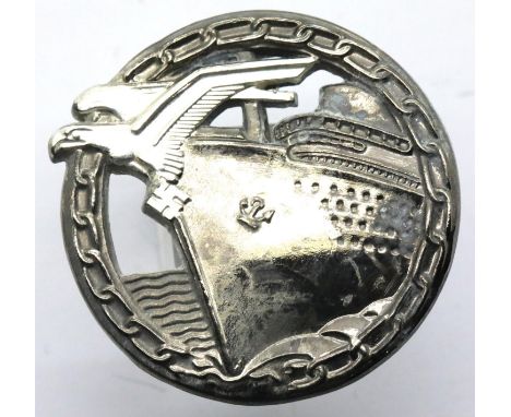 German WWII type Kriegsmarine Blockade Breakers badge, marked OTTO PLACZEK verso. P&amp;P Group 1 (£14+VAT for the first lot 