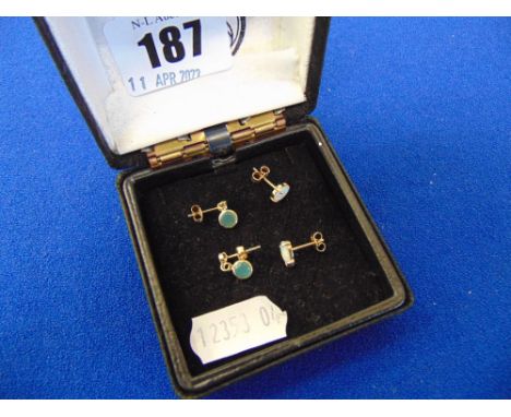 A 9ct Gold hallmarked, Emerald set earrings and 9ct Gold Opal earrings