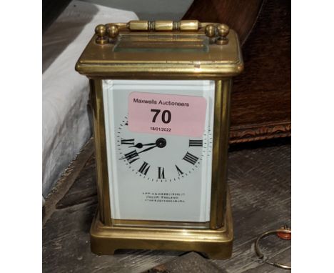 A 19th century French carriage clock in brass case, with timepiece movement and cylinder escapement, the dial lettered 'Mappi