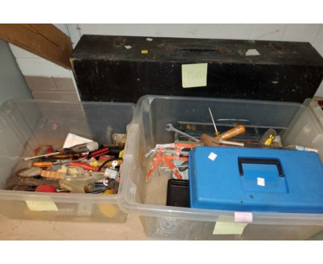 A wooden tool box and tools etc 