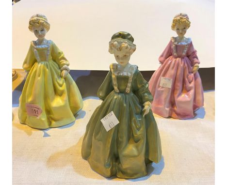 Three Royal Worcester figures: Grandmother's Dress (colour variations) 17cm 