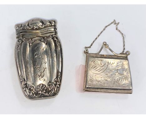 A continental white metal Vesta Case, stamped 900 &amp; another white metal item in the form of a handbag, stamped 925. 