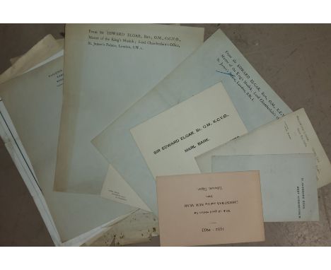 Sir Edward Elgar:&nbsp; 10 unused items of stationery, various addresses; a manuscript summary of the Hereford Festival 1921;