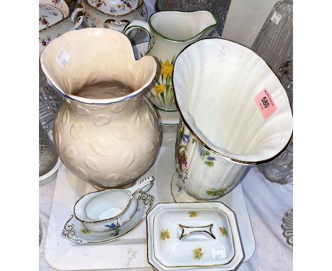 A Glyn-Coch Designs Jean Evans designed jug and bowl, a vase, lidded dish and two sauce dishes all by Glyn-Coch designs, a si