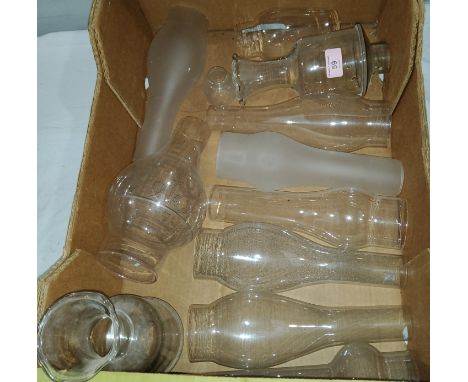 An unusual Victorian glass oil lamp chimney; 10 others 