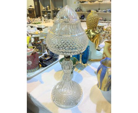 A 1950's cut glass table lamp with mushroom shade, height 45 cm 