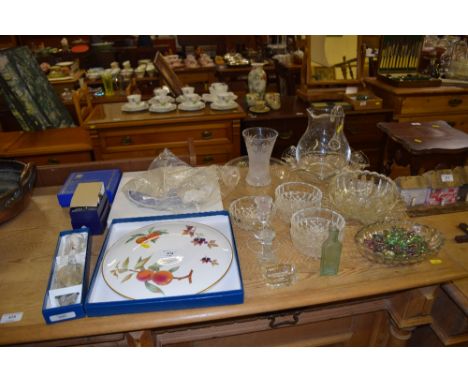 A quantity of various glass dishes and jugs etc; together with a Royal Worcester cake plate and knife; a Spode cake plate etc
