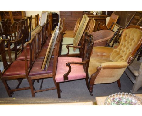 A Chippendale style mahogany carver chair with two Hepplewhite style dining chairs 