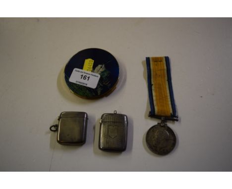 Two silver vesta cases; together with a British war medal awarded to 240161 Pvt. W P Wright, Hampshire Regiment; and a decora