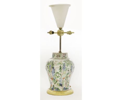 A famille verte octagonal baluster jar,Kangxi (1662-1722), freely painted with alternate panels of ladies with children and o