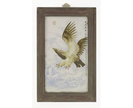 A large ceramic panel,dated Spring, Year of Renshen (1992), with the signature of Zou Furen (b.1916), painted with an eagle a