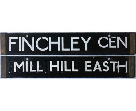 London Underground 1938-Tube Stock enamel CAB DESTINATION PLATE for Finchley Cen / Mill Hill East on the Northern Line. The n