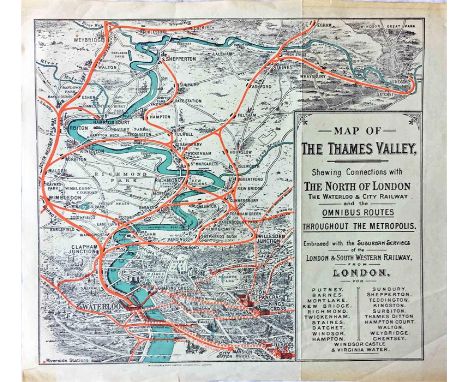 c1900 (estimated) railway MAP OF THE THAMES VALLEY showing connections with the North of London, the Waterloo & City Railway 