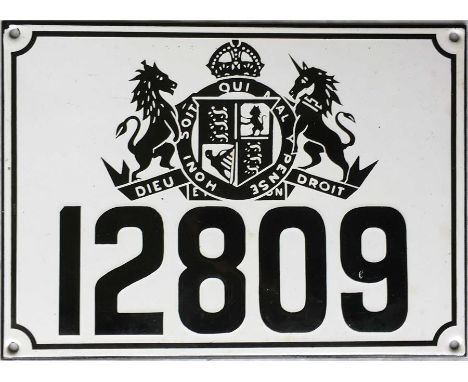 Metropolitan Stage Carriage ENAMEL LICENCE PLATE number 12809. The larger (9" x 6.5" - 23cm x 16cm), early type of plate once