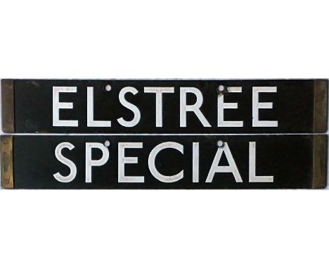 London Underground 1938-Tube Stock enamel CAB DESTINATION PLATE for Elstree / Special on the Northern Line. A double-sided pl