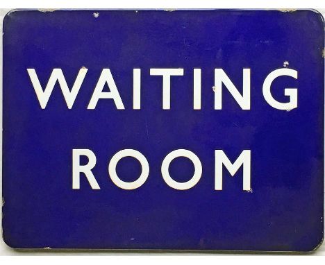 British Railways (Eastern Region) fully-flanged ENAMEL SIGN 'Waiting Room'. Measures 24" x 18" (61cm x 46cm). A few small chi