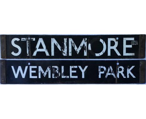 London Underground Standard / 38-Tube Stock enamel CAB DESTINATION PLATE for Stanmore / Wembley Park on the former Bakerloo L
