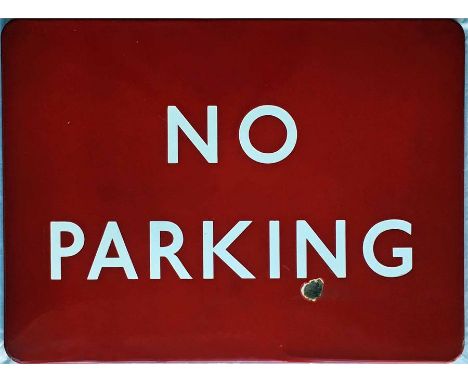 British Railways (London Midland Region) ENAMEL SIGN 'No Parking'. A fully-flanged sign measuring 24" x 18" (61cm x 46cm). On