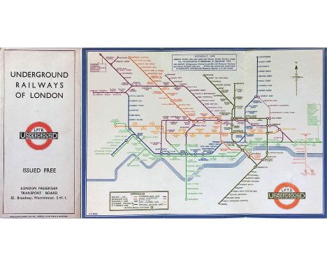 First-year H C Beck London Underground DIAGRAMMATIC CARD MAP. The undated edition with no print-code, issued c. August 1933. 