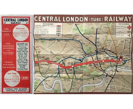 1912 Central London Railway POCKET MAP titled 'Central London (Tube) Railway' with a brown border and in a very similar style