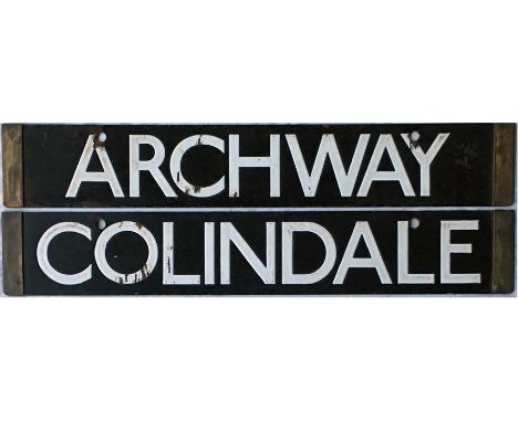 London Underground 1938-Tube Stock enamel CAB DESTINATION PLATE for Archway / Colindale on the Northern Line. A double-sided 