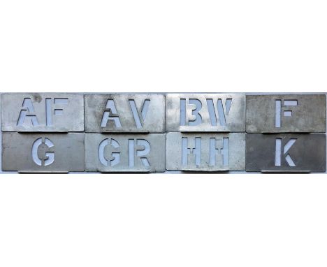 Selection of London Transport bus garage/trolleybus depôt ALLOCATION STENCIL PLATES for AF (Putney), AV (Hounslow), BW (Bow),