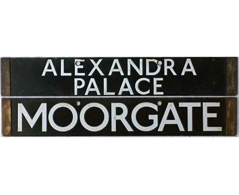 London Underground 1938-Tube Stock enamel CAB DESTINATION PLATE for Alexandra Palace (never used) / Moorgate on the Northern 