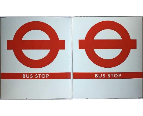 London Transport enamel compulsory BUS STOP FLAG,  an E3 'boat'-style example of 1990s vintage, double-sided with space for 3