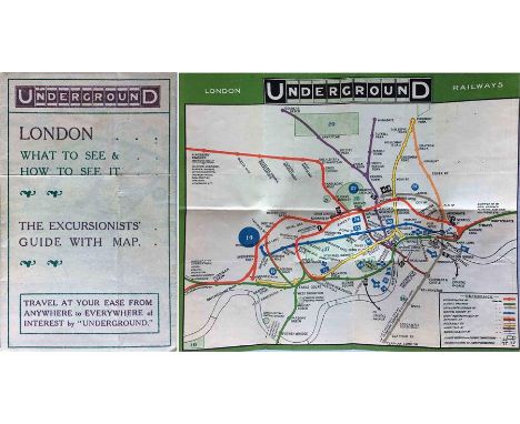 1909 London Underground POCKET MAP 'What to See and How to See it, The Excursionists' Guide with Map'. This is the map with n