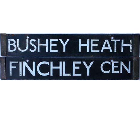 London Underground 38-Tube Stock enamel CAB DESTINATION PLATE for Bushey Heath (never used) / Finchley Cen on the Northern Li