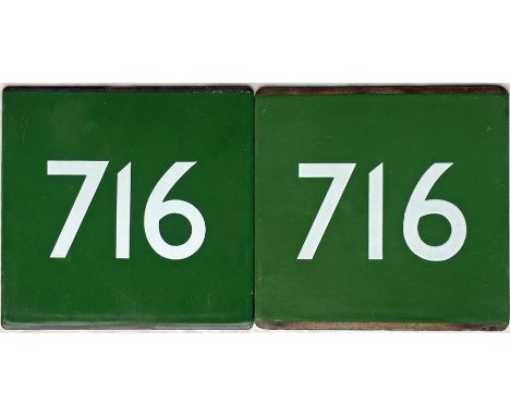 Pair of London Transport coach stop enamel E-PLATES for Green Line route 716. Both in excellent, ex-use condition. [2]