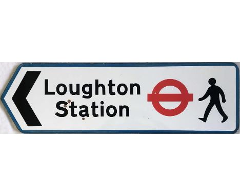 An enamel DIRECTIONAL STREET SIGN for Loughton Underground station. Produced by the local authority and incorporating the cor