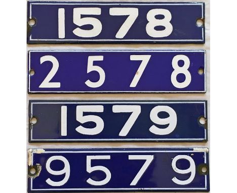 Set of London Underground enamel STOCK-NUMBER PLATES from a 4-car unit of 1962-Tube Stock comprising Driving Motor Cars 1578 