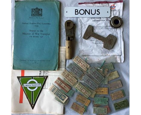 Selection of miscellaneous London Transport EPHEMERA & MEMORABILIA including Country RT radiator badge, train controller key,