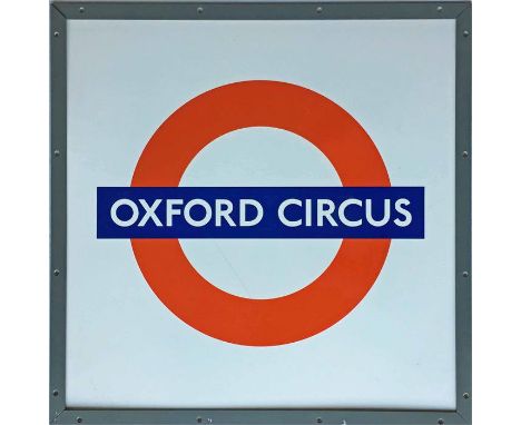 London Underground enamel PLATFORM ROUNDEL SIGN from Oxford Circus station. Measures 25" (64cm) square and comes with a separ