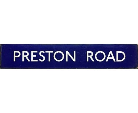 London Underground enamel STATION SIGN from Preston Road on the Metropolitan Line. This is the centre bar from a platform bul